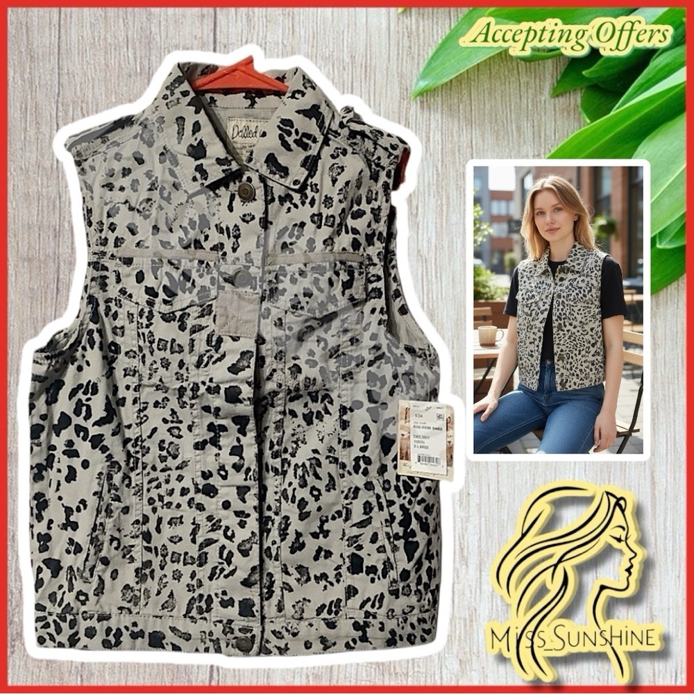 Dolled Up NEW - animal print military style Vest - hidden buttons & pockets